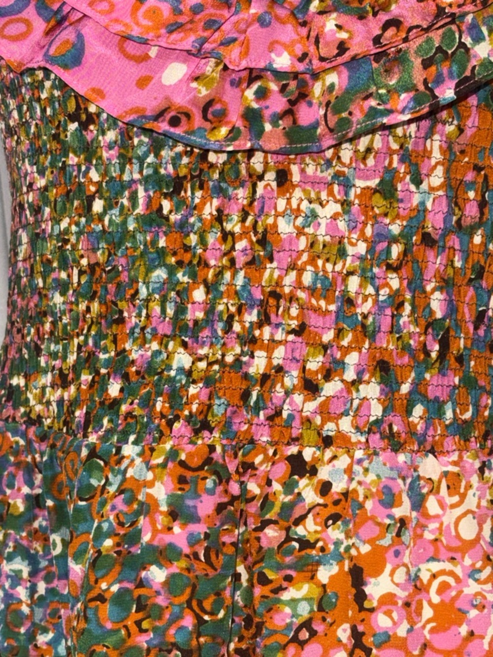 Maeve Pink and Green Colorful-Print Smocked Midi Dress - Picture 5 of 7